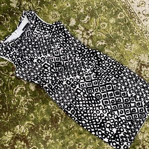 David Meister Knee Length Black & White Patterned Dress